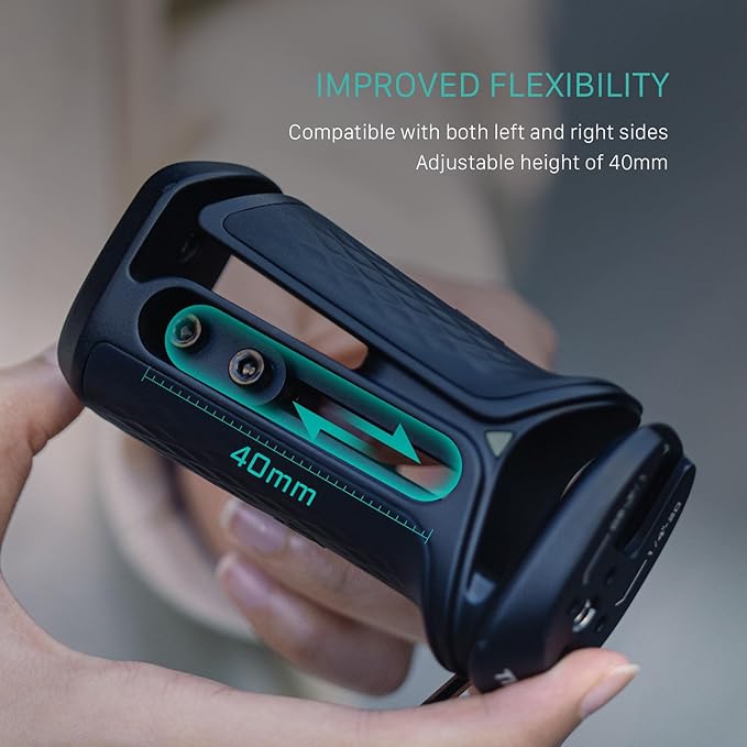 Tilta Xeno Side Handle for Filmmakers & Cameras - Titanium Gray | Secure Connection & Helps Prevent Rotation | Adjustable Height | Textured Silicone Grip | Convenient Assembly (Dual 1/4″-20)