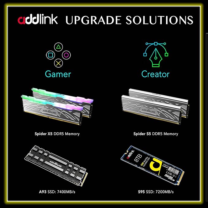 Addlink A95 8TB M.2 SSD Storage Expansion for PS5 Consoles with Heatsink, up to 7000 MB/s, Internal Gaming SSD -2280 PCIe NVMe Gen4X4 3D TLC with Dram NAND SSD Made in Taiwan