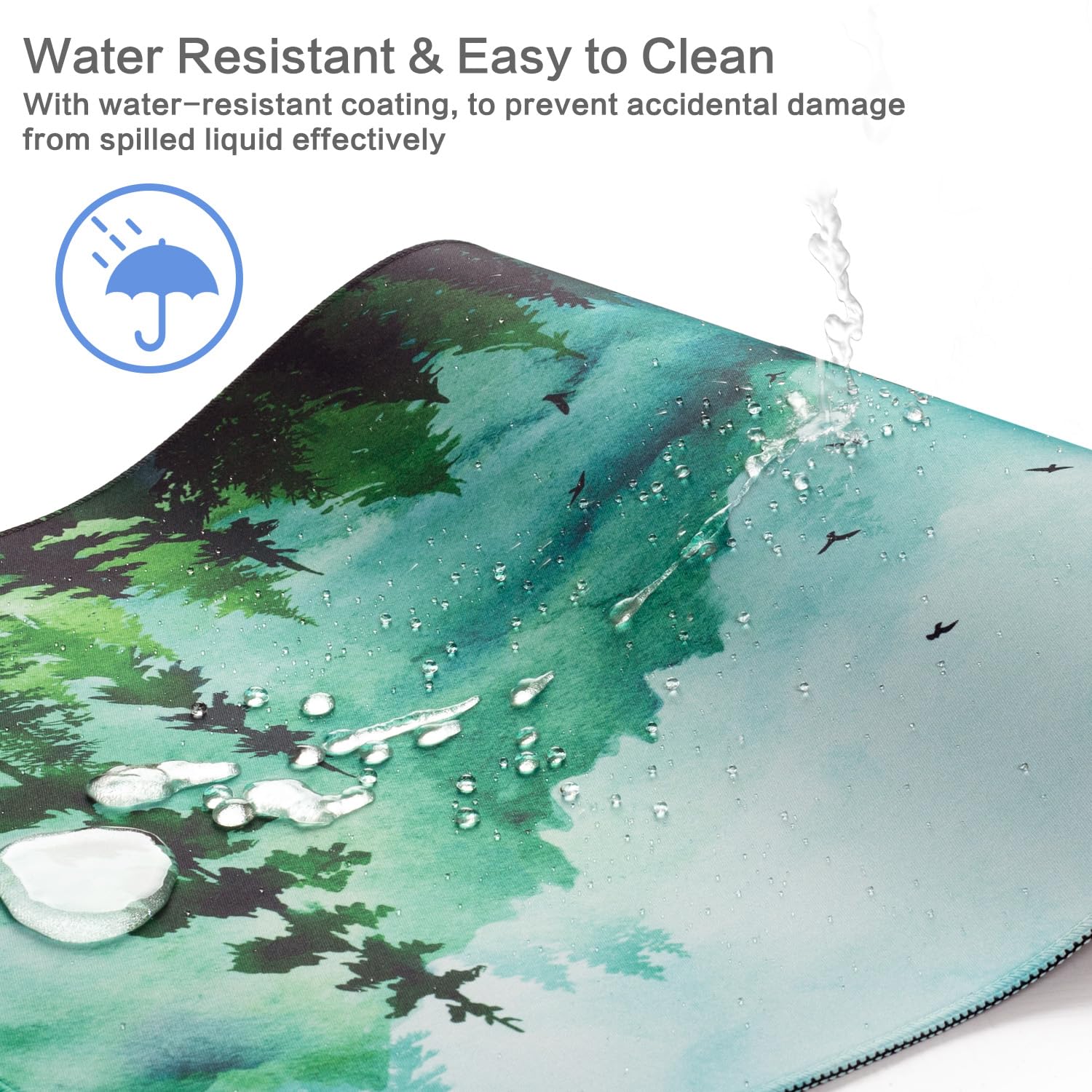 Lokigo Green Forest Mouse Pad, Waterproof Extended Large Gaming Mousepad with Non-Slip Rubber Base Stitched Edges Desk Pad Keyboard Writing Desk Mat Office Home Study 31.5"x15.7", Mountain