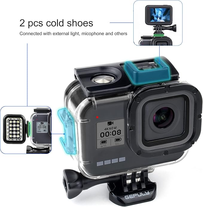 Waterproof Case for GoPro Hero 8 Black with 4-Pack Dive Filter, 60M Underwater Diving Housing Case with Red, Light Red, Magenta, Close-up Filters for GoPro Hero 8 Black Camera