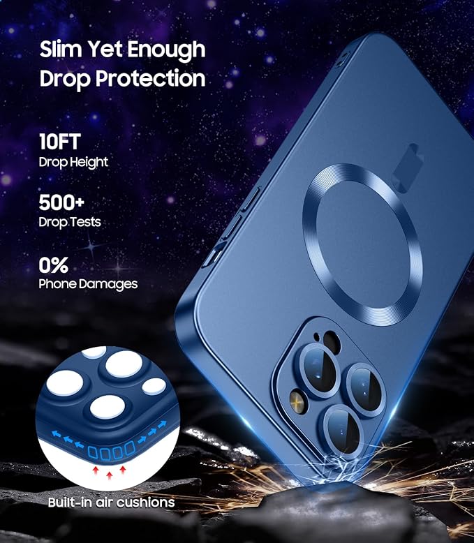 Magnetic for iPhone 14 Pro Max Case [Compatible with MagSafe][Built-in Camera Lens Protector] Slim Soft TPU Bumper Shockproof Metallic Luster Phone Case (Blue)
