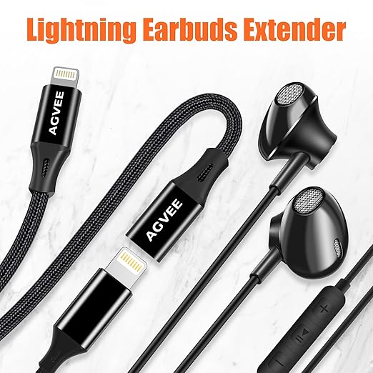 AGVEE 2 Pack 3.3ft Lightning Extension Cable, Braided Female to Male Extender Full Function Cord Compatible with iPhone iPad, Data Sync Video Audio & Charging Connector Adapter, Black