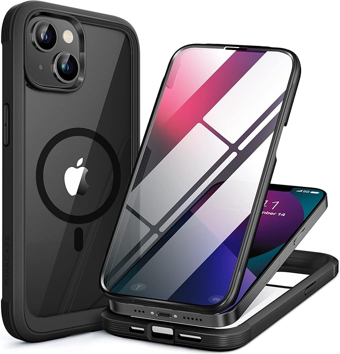 Miracase Magnetic Case for iPhone 13 Mini 5.4 Inch,with MagSafe,Built in Screen Protector,Full Body Protection(Black)