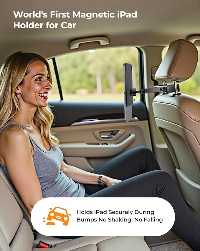 KU XIU Magnetic iPad Holder for Car Headrest,Backseat Tablet Car Mount for iPad Pro/Air 11" M2, Road Trip Essentials for Kids, Tablet Car Holder for iPad Pro 11 1st/2nd/3rd/4th, iPad Air 10.9" 4/5th