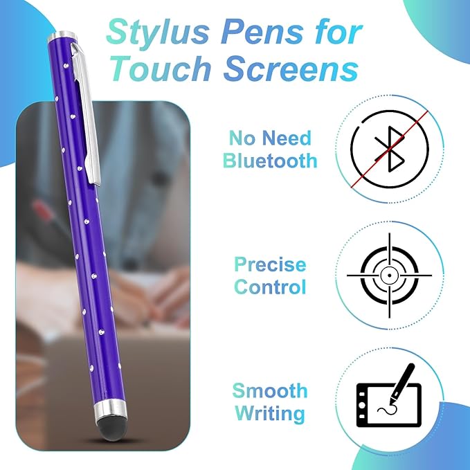 PATIKIL Stylus Pens for Touch Screens, 6 Pcs High Precision Universal Bling Stylus Crystal Metal Capacitive Pen for Touch Screen Devices Phone Tablets Laptop, Purple