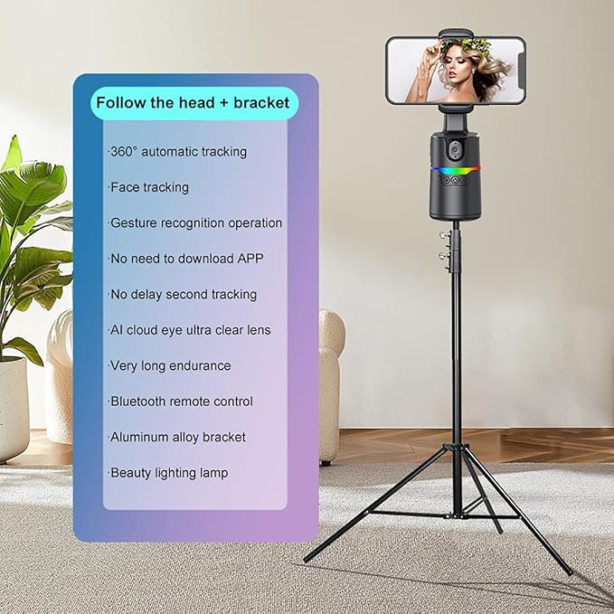 Auto Face Tracking Phone Holder,No App Required,360° Rotation Phone Camera Stand with Remote and Gesture Control, Smart Shooting Stand for Vlog/TIK Tok Live Streaming YouTube Video Record