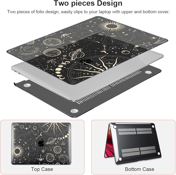 for MacBook Air 13 inch M1 Case 2021 2020 2019 2018 (Model M1 A2337 A2179 A1932) with Touch ID & Retina Display, Crystal Black Printed Pattern Hard Shell Case Keyboard Cover, Constellation