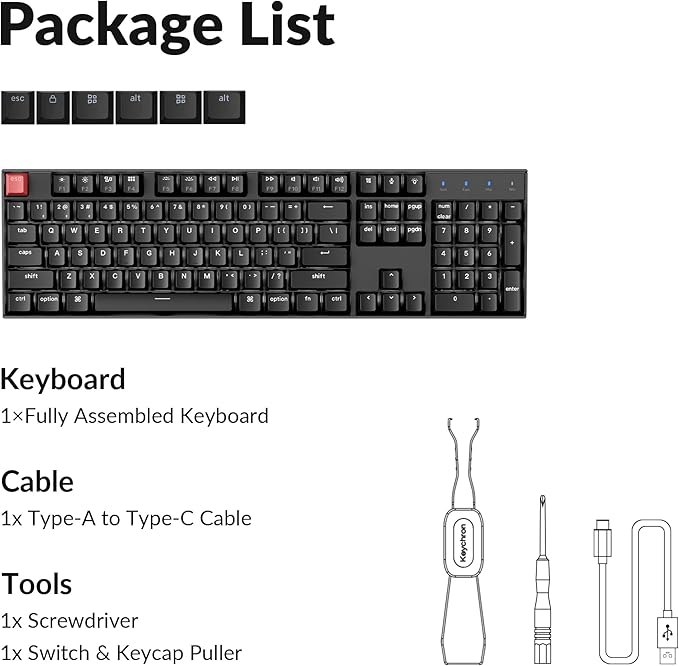 Keychron K10 Full Size Layout White LED Backlit Hot-Swappable Mechanical Keyboard for Mac Windows, 104-Key Bluetooth Wireless/USB Wired Computer Keyboard with Keychron Super Red Switch(Version 2)