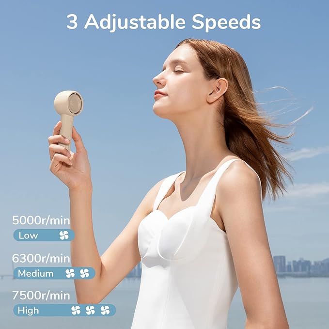JISULIFE Mini Portable Fan-Bladeless Safe Design, Powerful Turbo Handheld Fan with 3 Speeds, USB Rechargeable, Small Pocket Design for Travel/Lash, Gifts For Girls/Women