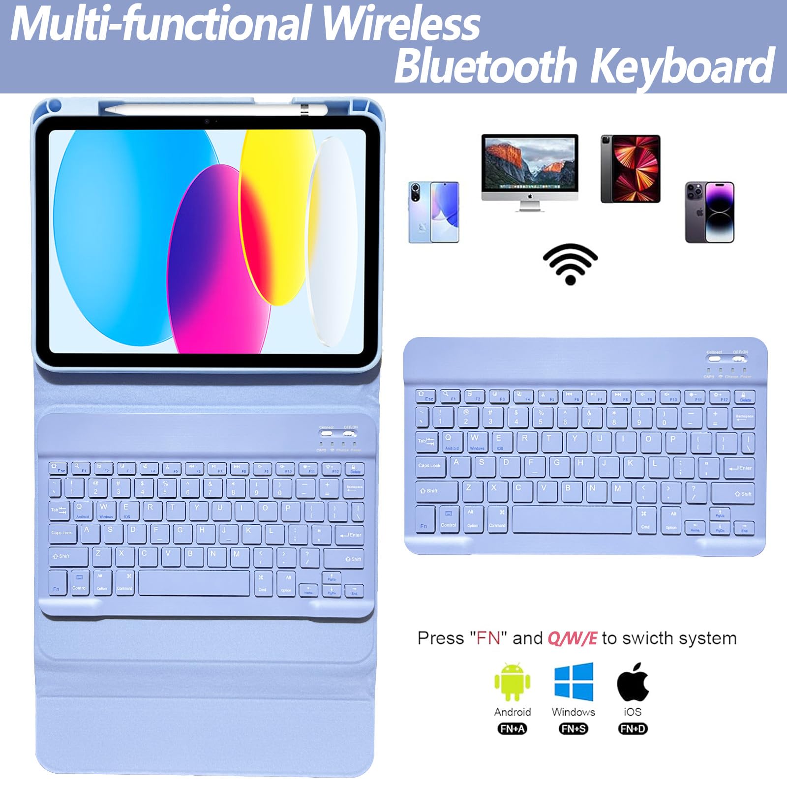 BSBLESS Keyboard Case for iPad 11th 10th Generation - iPad 10th Generation Case with Detachable Wireless Keyboard - Smart Folio Cover with Pencil Holder for 11-inch A16 2025 10.9-inch 2022, Purple