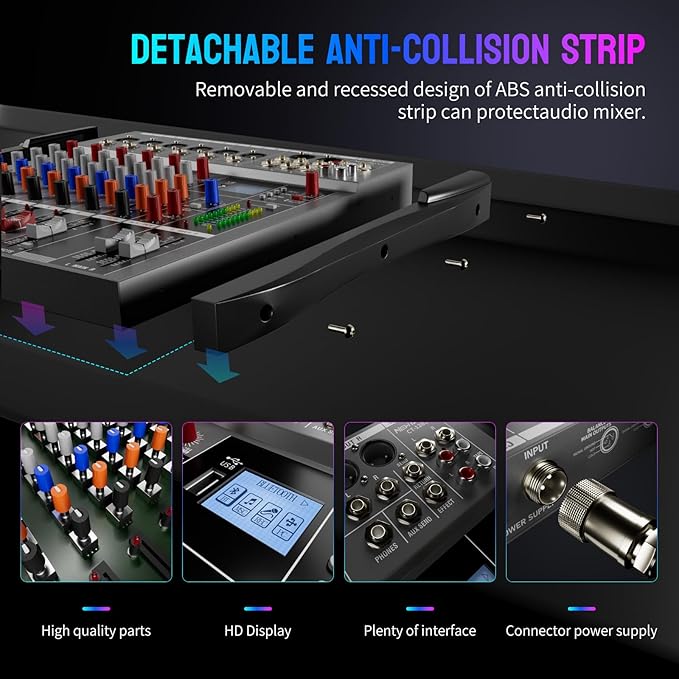 Professional DJ Audio Mixer - NEW BAXS 6 Channel DJ Bluetooth Controller Sound Mixer,USB Interface,6 XLR Mic/Line Input,AUX,FX Processor MP3 Player,+48V Phantom For Karaoke Studio Streaming Recording