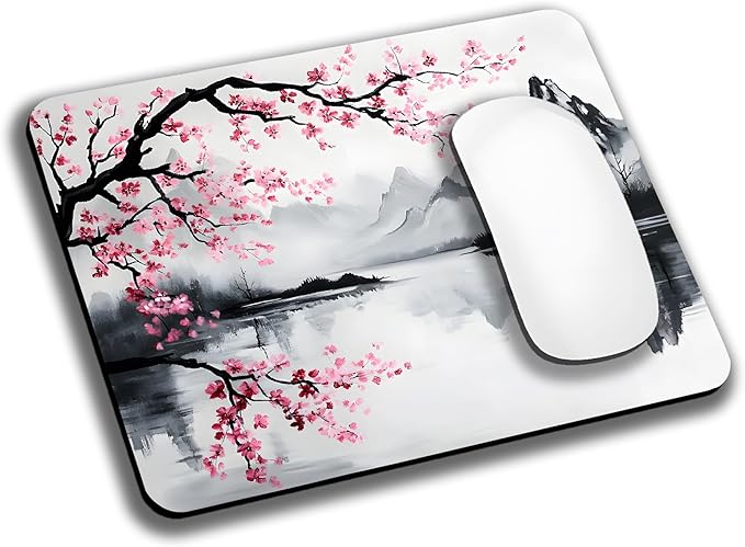 Japanese Cherry Blossom Mouse Pads for Desk, Portable Wireless Computer Mouse pad Small Design with Women, Non-Slip Rubber Base Laptop Mousepad 9.5" x 7.9" Smooth Surface for Office & Travel