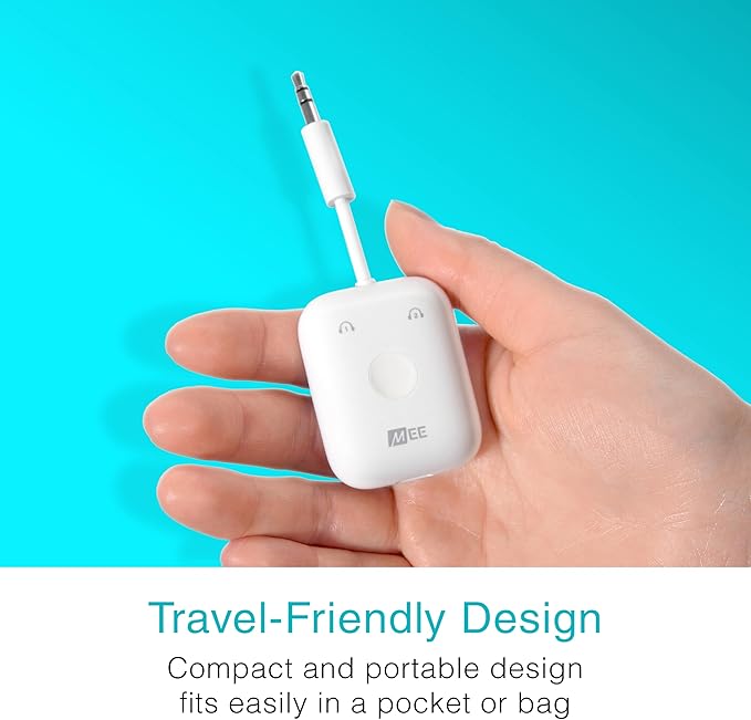 MEE audio Connect Air in-Flight Bluetooth Wireless Audio Transmitter Adapter for up to 2 AirPods / Other Headphones; Works with All 3.5mm Aux Jacks on Airplanes, Gym Equipment, TVs, & Gaming Consoles