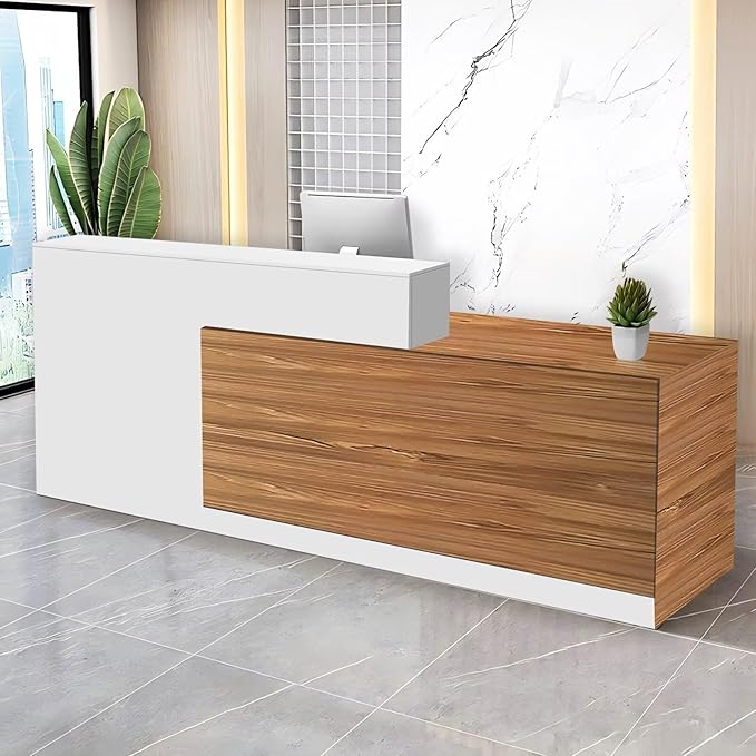 Reception Desk with Counter Modern Checkout Counter with Lockable Drawer Keyboard Tray Receptionist Desk for Office Salon Reception Table C Right 59inch/150cm