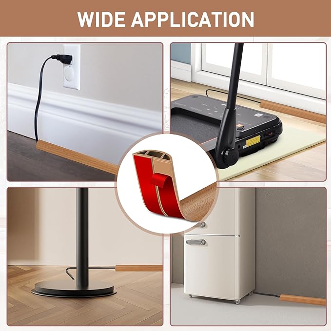 Floor Cord Cover Self Adhesive Cord Hider Floor Extension Cord Covers for Floor Power Cord Protector Cable Management Prevent Cable Trips Cable Cavity 0.59" W x 0.31" H (Light Brown Wood, 3.3Ft)