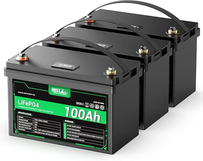 HQST 12 Volt 100Ah Lithium Iron Phosphate Battery with LED Meter,LiFePO4 Battery,10 Year Lifetime,Low & High Temp Protection,Supports in Series and Parallel for RVs,Trolling Motors Boats,Marine-3 Pack