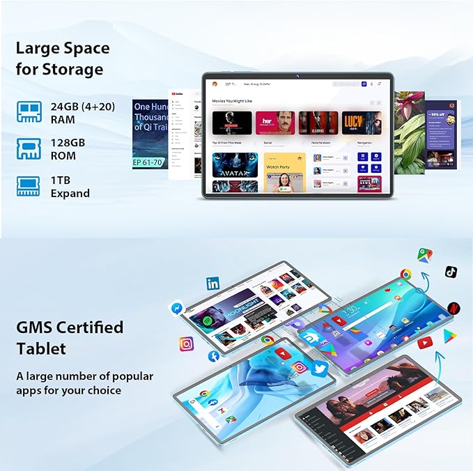 Android Tablet, 11 inch Android 15 Tablet with Keyboard, 24GB+128GB, 1TB Expand, 8000mAh, 5MP+13MP, 2.4G&5G WiFi, IPS Touch Screen, GMS Certified, 2 in 1 Tablets with Case, Mouse, Stylus(Black)