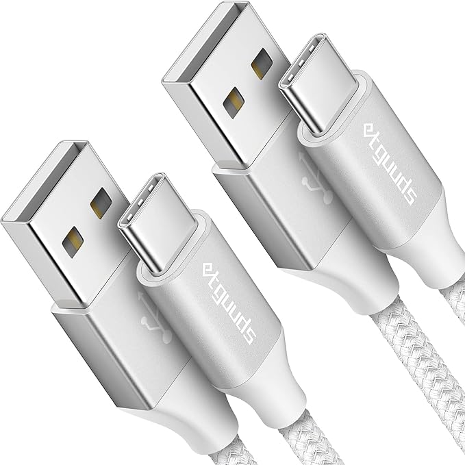 etguuds 6ft USB A to USB C Cable 3A Fast Charging, 2-Pack USB A to USB Type C Charger Cord for iPhone 16 15 Pro/Pro Max/Plus, for Samsung Galaxy S24 S23 S22 S21 S20 S10 A55 A54 Flip Note, Moto, White