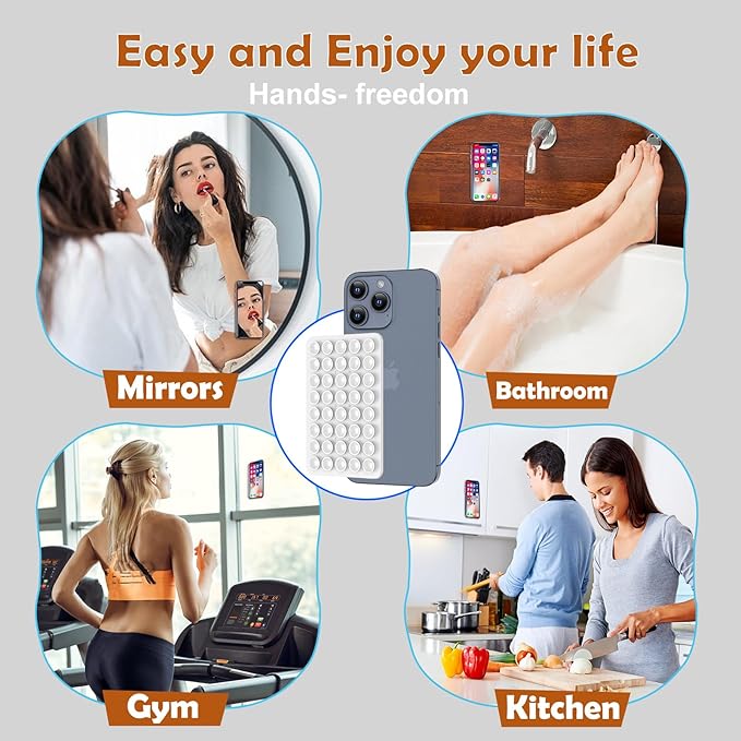 Silicone Double Sided Suction Phone Case Mount, Detachable Hands Free & Strong Grip Holder for Selfies & Videos, Compatible iPhone Android (White, 1Pack)