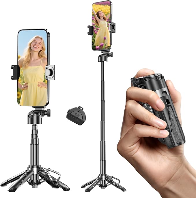 Mini Selfie Stick, Pocket Size Extendable Phone Holder with Wireless Detachable Remote Control for Content Creation/Vlog/Video Record/Live Stream