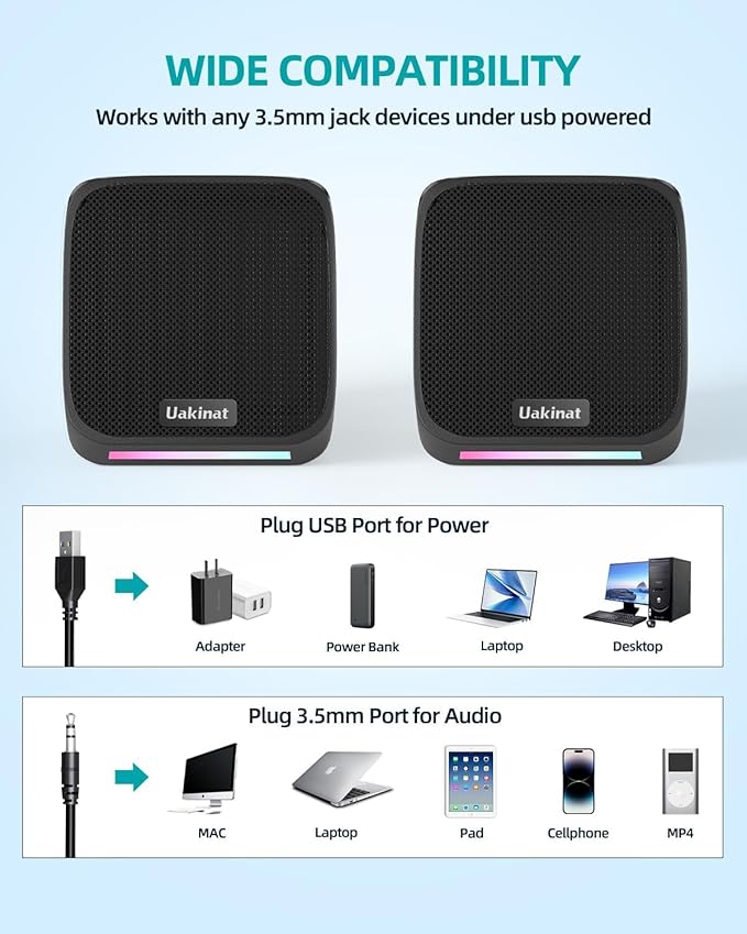 Computer Speakers,Computer Speakers for Desktop PC,Desktop Speakers,Small Computer Speakers USB Powered 3.5mm Aux Speaker for PC,Laptop,Tablet,Phone