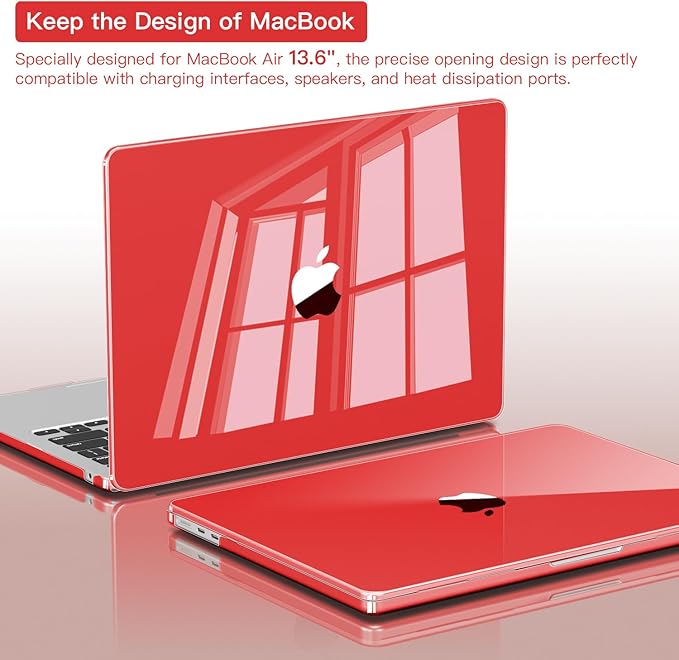 CISSOOK Compatible with MacBook Air 13.6 inch Case A3240 A3113 A2681 2025 2024 2022 Released, Plastic Hard Shell Case with Keyboard Cover USB Adapter for MacBook Air 13 M2 M3 M4, Crystal Red