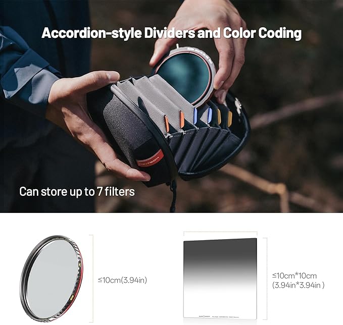 PGYTECH Hard Lens Filter Pouch Up to 100mm, 7 Pockets Camera Filter Bag Carrying Case for Photography Filter, Storage Wallet for Circular Filter, Waterproof & Dustproof Filter Pouch, Round Filter M