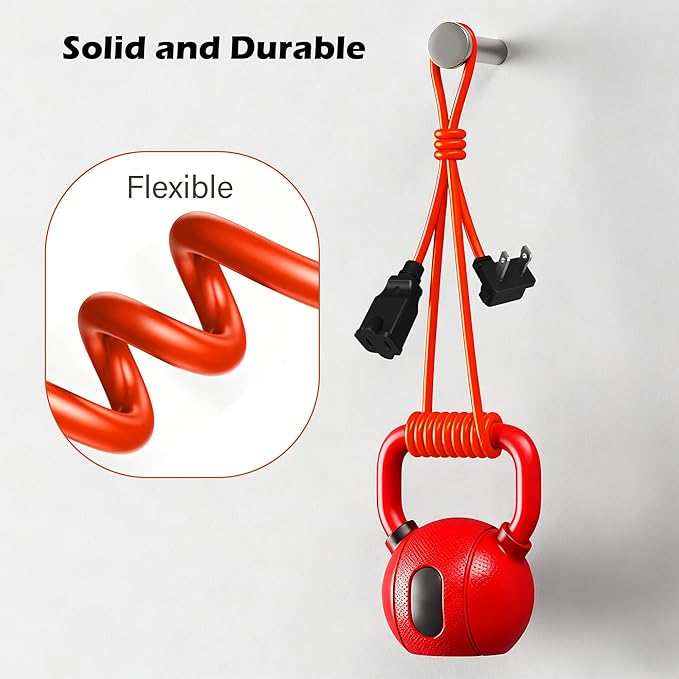 90 Degree 2 Prong Polarized Outdoor Power Extension Cord 50 FT, Angled Low-Profile Plug, 16 Gauge 125V SJTW Waterproof Long Cable for Home Office Lawnmower Garden Tools Lights, ETL+Ties-Bright Orange