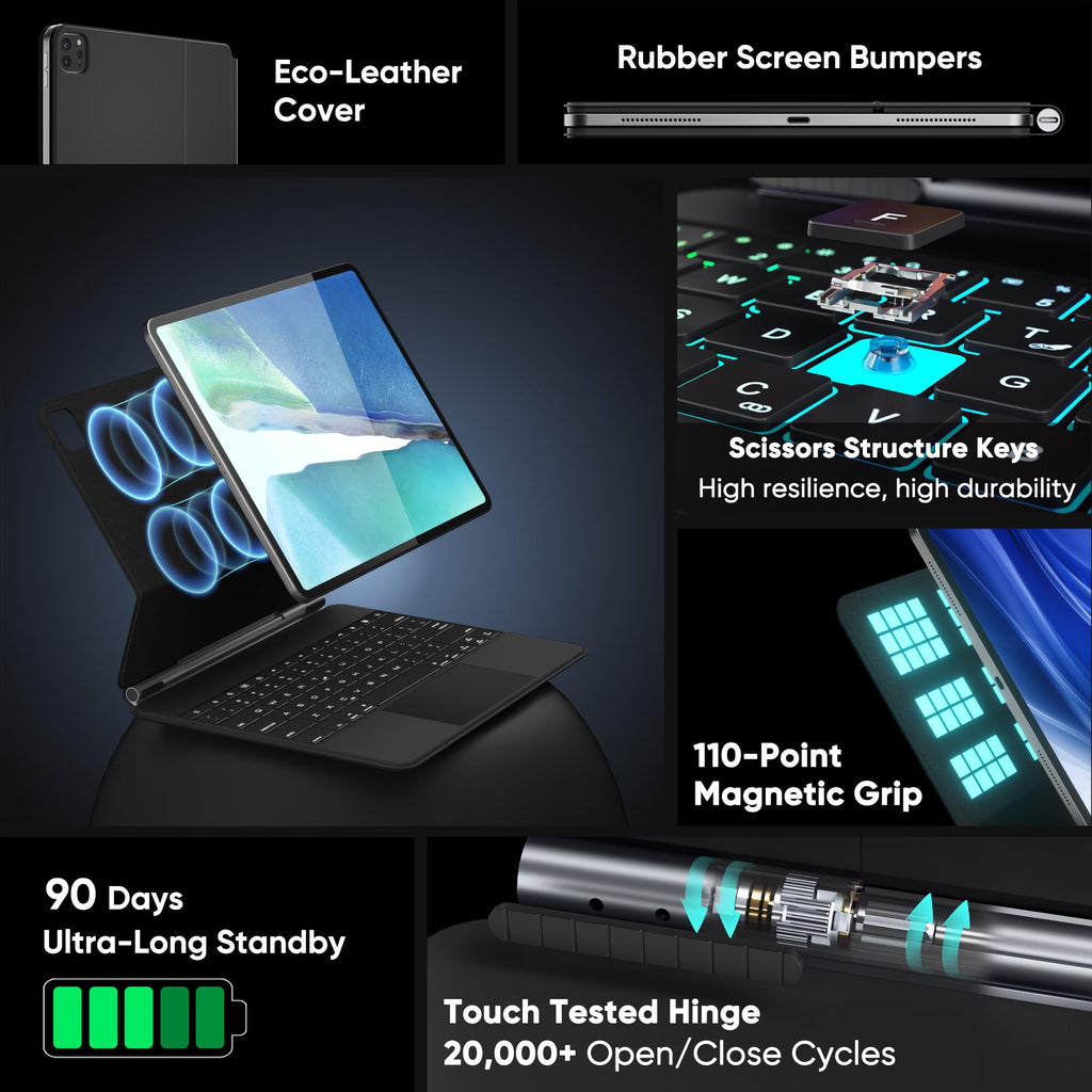 doqo Magic Keyboard Case for iPad Air 13 & iPad Pro 12.9" with Trackpad