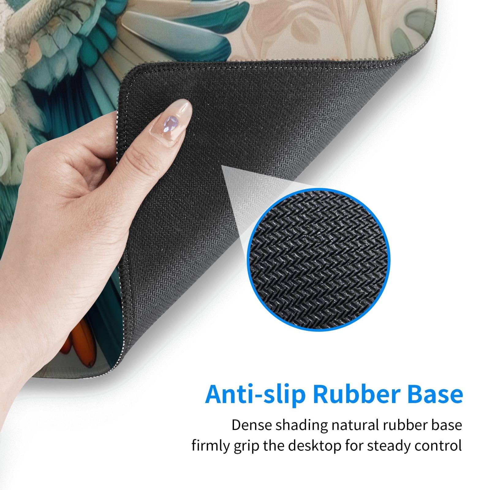 Gaming Mouse Pad, Large Non-Slip Rubber Base Mousepad, Keyboard Mouse Mat, Desk Pad with Stitched Edges, 31.5x11.8inch, Art Bird Flower