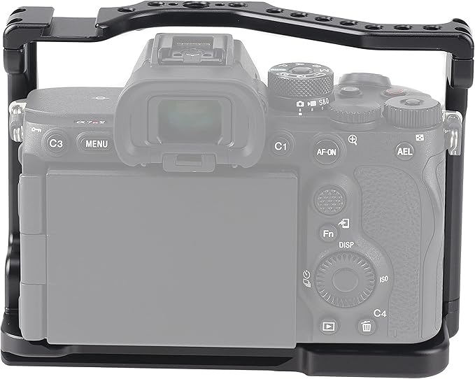 A7R V Cage, Hersmay Aluminium Full Camera Cage for Sony A7R V Mirrorless Camera Cage Support Accessories Kit Vlog Video Shooting Filmmaking Rig Stabilizer with 1/4" and 3/8" Arri Locating Hole