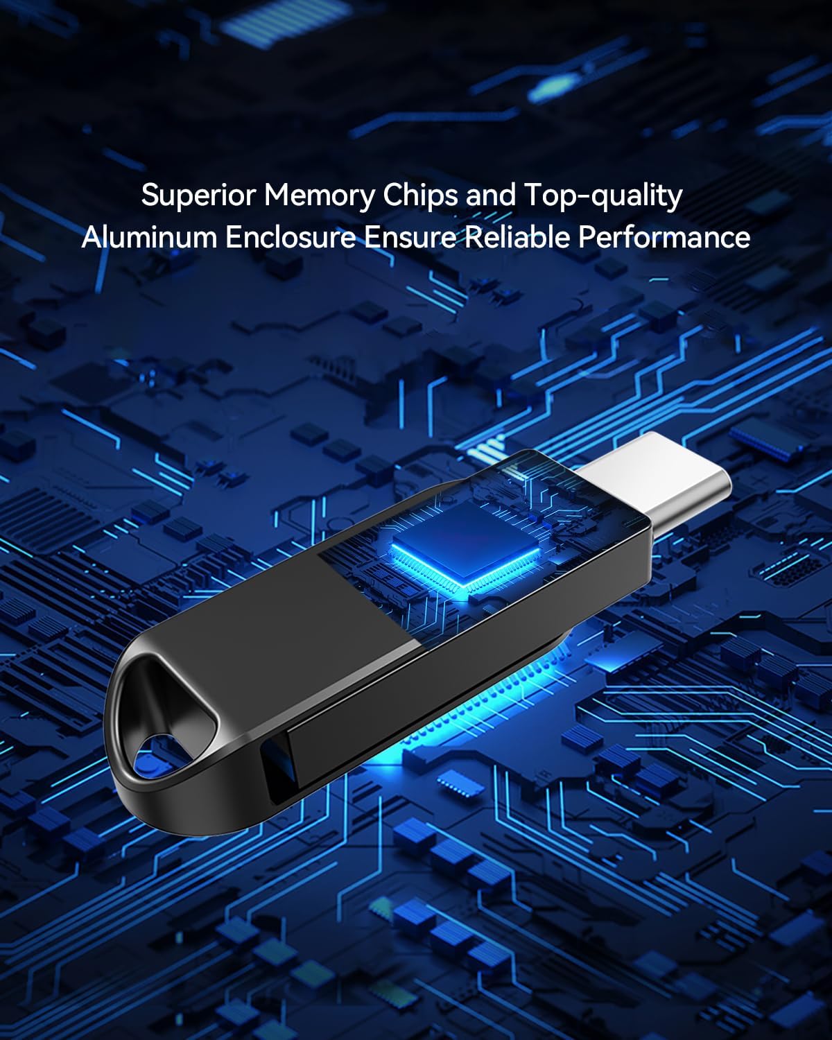 Orlian 256GB USB C Flash Drive for Phone, up to 110MB/s Dual USB 3.0 Phone Thumb Drive Type-C & USB-A, Metal Waterproof Swivel Memory Stick for iPhone 15/16/17, Android, Tablet, Computer PC