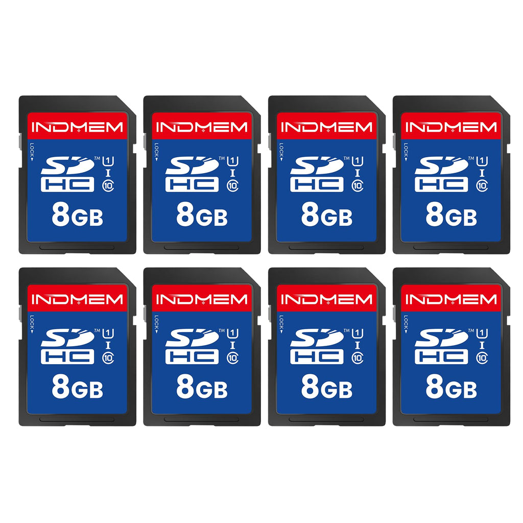 INDMEM SD Card 8GB, 8 Packs Class 10 8GB Flash Memory Card MLC Standard Secure Digital Cards Camera Card