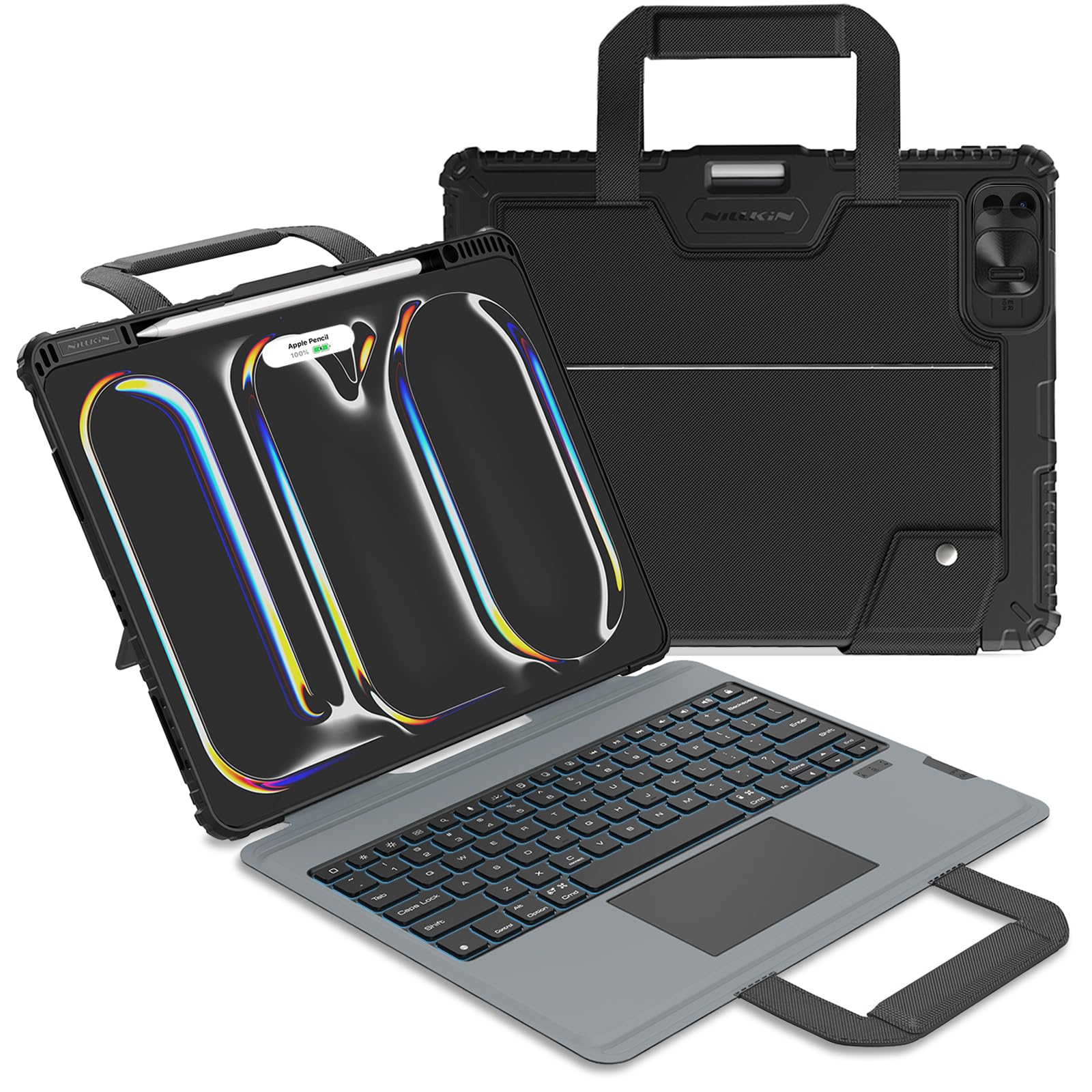 Nillkin Carry Go Keyboard Case for iPad Pro 13 inch (M5, 2025/M4,2024) with Handle, Rugged Case with Detachable Keyboard for iPad Pro 13", Magic Trackpad, 7 Colors Backlit, Portrait/Landscape, Black
