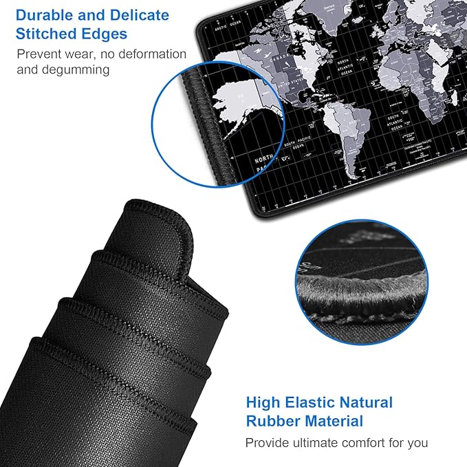 Large Mouse Pad, 31.5x15.7 inch Large Extended Computer Keyboard Mouse Mat, Water Resist Non-Slip Mousepad Rubber Base Long XXL Desk Mouse Pad for Work & Gaming, Office & Home, Grey Map