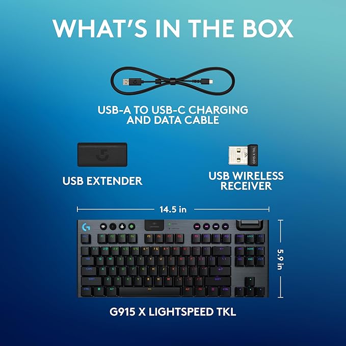 Logitech G915 X Lightspeed TKL Wireless Mechanical Gaming Keyboard, Double-Shot PBT Keycaps, Fully Programmable Keys, RGB Backlit Mac/PC Gaming Keyboards, Aluminum Finish, GL Tactile Switches, Black