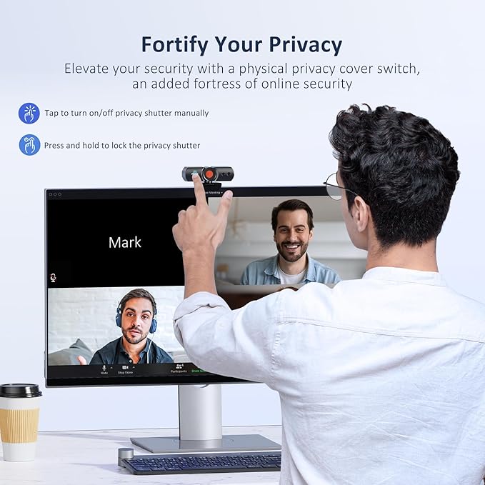 NexiGo HelloCam Pro, Webcam with Windows Hello, 1080P 60FPS Autofocus, True Privacy, Automatic Electronic Shutter, Computer Camera, Microphone, Facial Enhancement, HD USB Web Cam