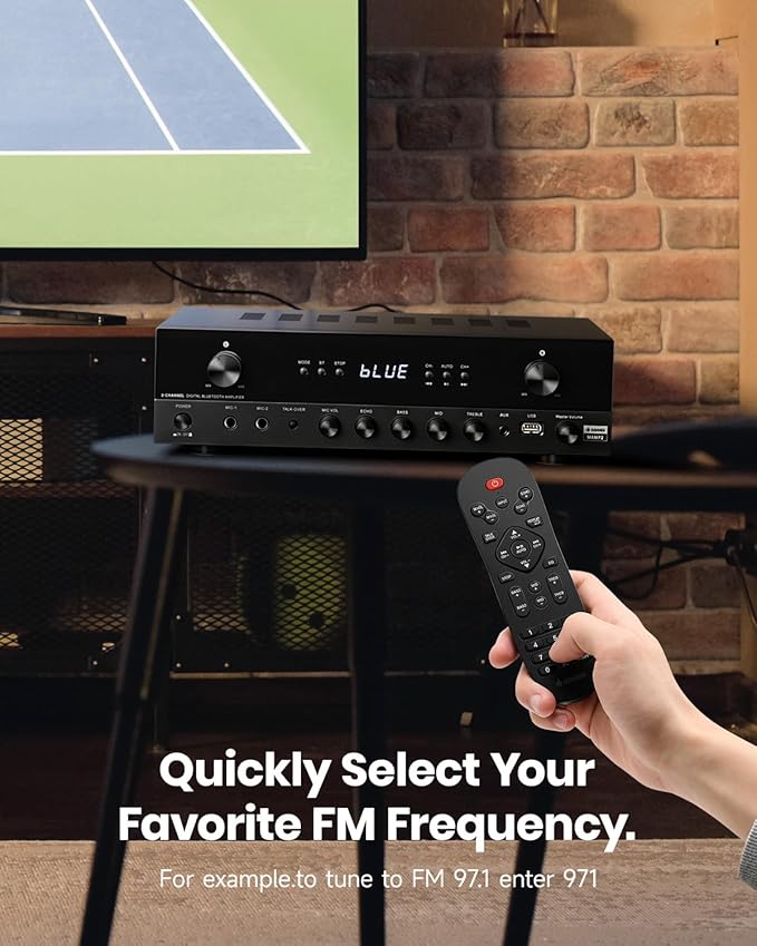 Donner Stereo Audio Amplifier, 600W Peak 2 Channel Receiver with Bluetooth 5.3, Phono, Optical, Coaxial, USB, FM, 2 Mic-in, Aux, RCA Input for Home, Karaoke, Theater Speakers, MAMP2