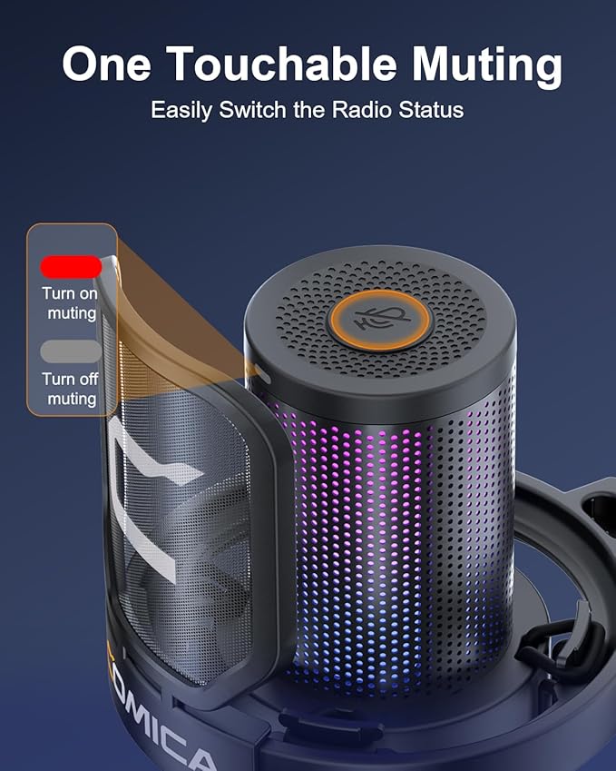 COMICA Ejoy Uni(A) USB Gaming Microphone with Noise Cancellation, RGB Lights, Monitoring, Muting, Streaming Mic for Computer, PS5, PS4, Streaming, Podcast, Chat, Twitch, YouTube, Discord