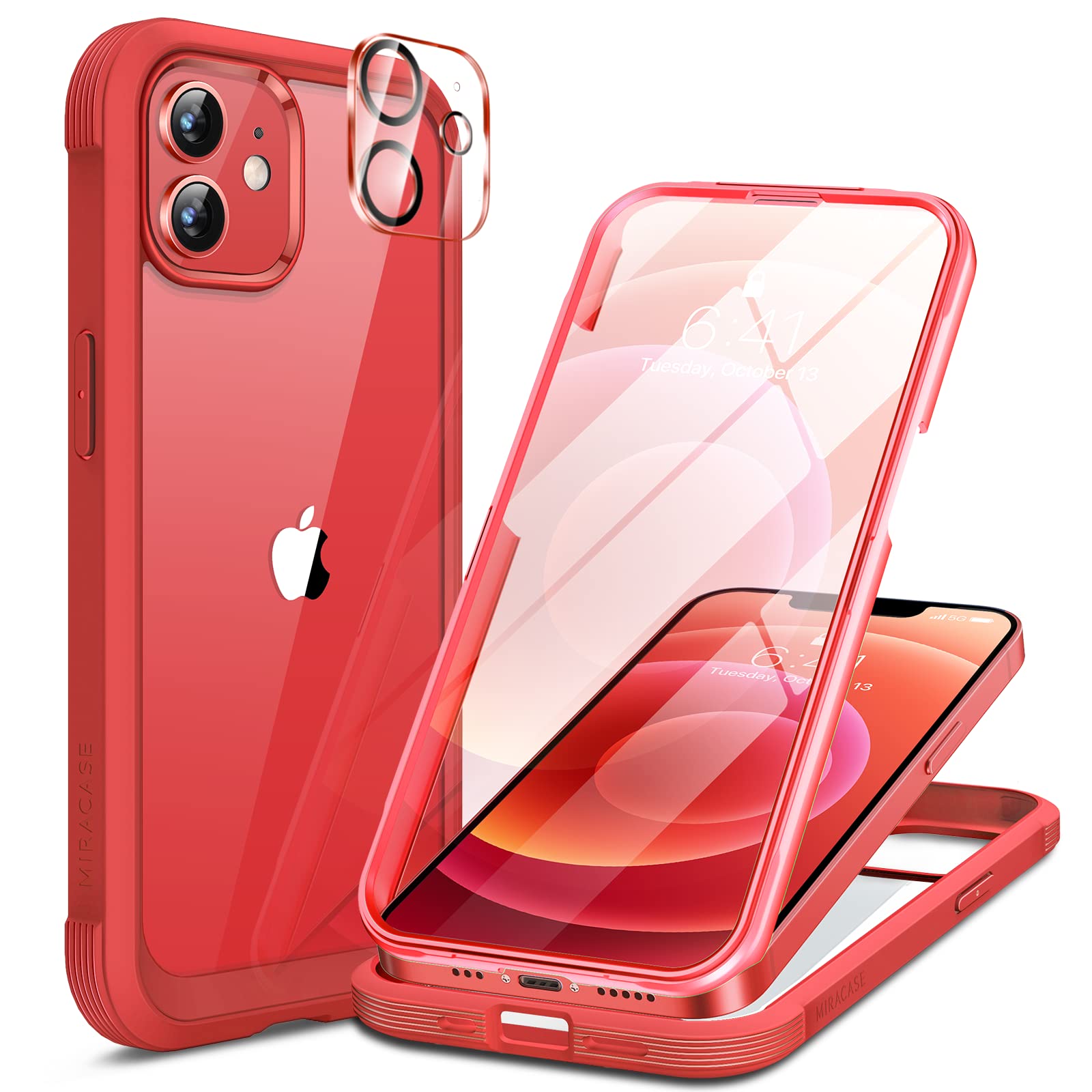 Miracase for iPhone 13 Case 6.1'',Full-Body Magnetic Clear Bumper Case with Built-in 9H Tempered Glass Screen Protector,Military Drop Protection Outdoor Phone Case — iPhone 12/12Pro