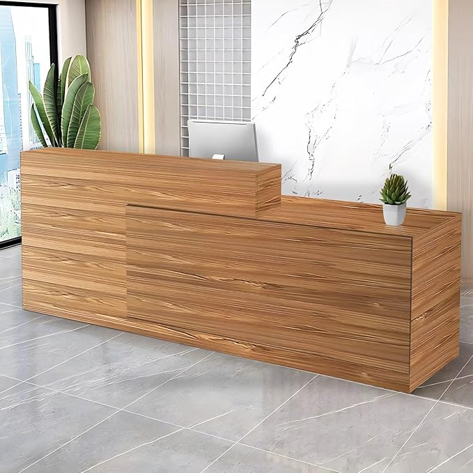 Reception Desk with Counter Modern Checkout Counter with Lockable Drawer Keyboard Tray Receptionist Desk for Office Salon Reception Table I Right 51inch/130cm