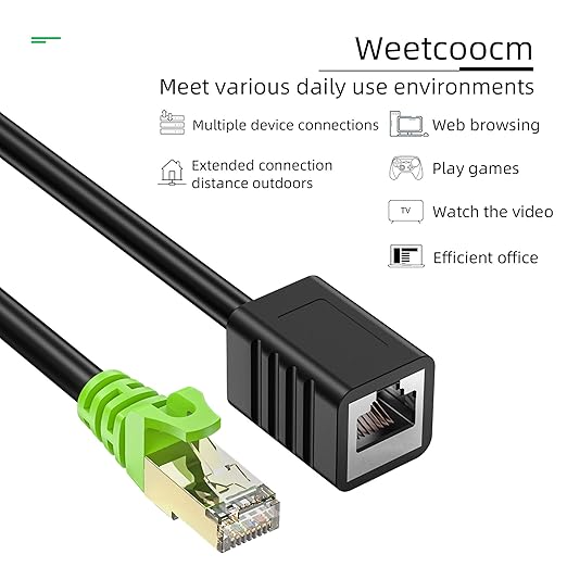 Ethernet Extension Cable 30ft, Network Cat6a Extension Patch Cable RJ45 Cords Shielded Male to Female Connector (30FT)