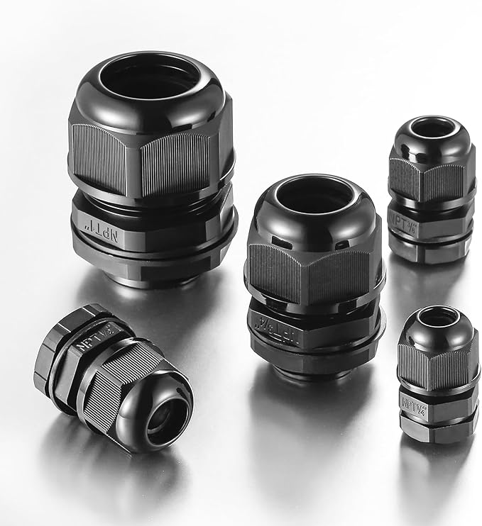25 PCS 3/8"(5-10mm) NPT Nylon Cable Gland Joints with Gaskets, IP68 Adjustable Lock Nut Strain Relief Cord Grip Waterproof Cable Glands - UL Listed and RoHS Compliant