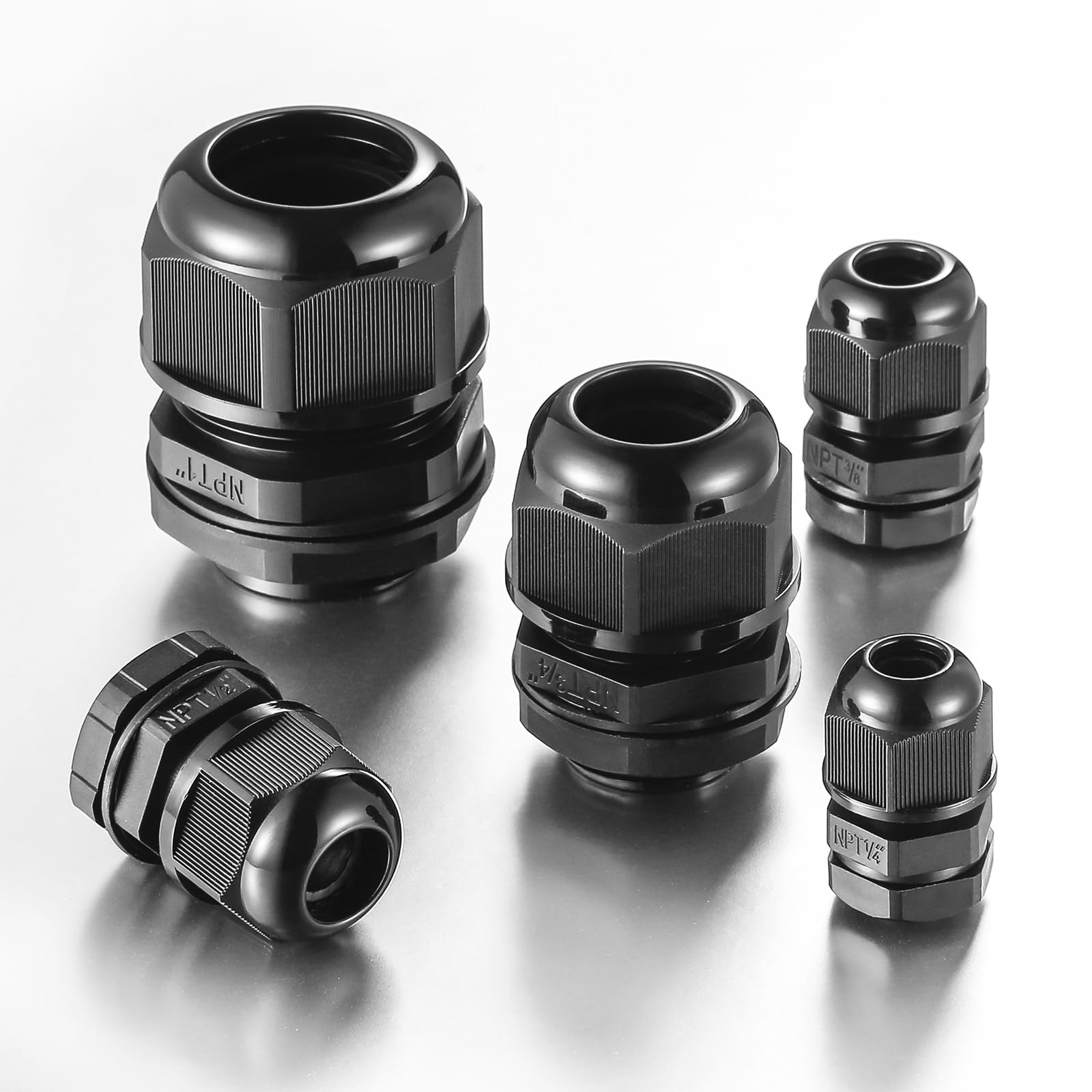 RTHIEAI 50 PCS 1/4"(4-8mm) NPT Nylon Cable Gland Joints with Gaskets, IP68 Adjustable Lock Nut Strain Relief Cord Grip Waterproof Cable Glands - UL Listed and RoHS Compliant
