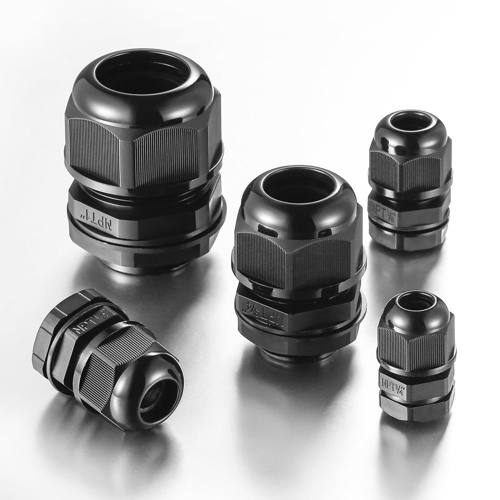 RTHIEAI 50 PCS 1/2"(6-12.5mm) NPT Nylon Cable Gland Joints with Gaskets, IP68 Adjustable Lock Nut Strain Relief Cord Grip Waterproof Cable Glands - UL Listed and RoHS Compliant