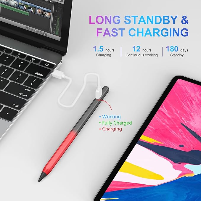 Stylus Pen for iPad 2018-2023 with Palm Rejection, Active Pencil for iPad 10th/9th/8th/7th/6th Gen, for iPad Pro 11/12.9 inch, for iPad Air 5th/4th/3th Gen, for iPad Mini 6th/5th Gen (Black and Red)