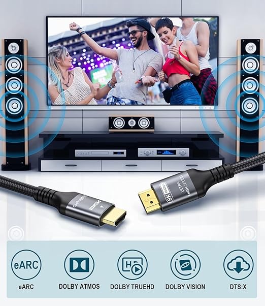 Certified 10K 8K HDMI 2.1 Cable 16.4 FT, 48Gbps Ultra High Speed HDMI Cable with Ethernet 4K 240Hz 165Hz 144Hz 120Hz 8K60Hz eARC HDCP2.3 HDR10+ PC Laptop TV Monitor Projector