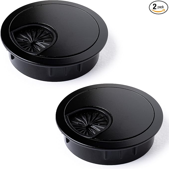 MAHDPRO Metal Desk Grommet 2 Inch (50 mm) Pack of 2-Flat Black Zinc Alloy Metallic Desk Cord Hole Cover to Arrange Cables & Wires Through Computer Table/Countertops