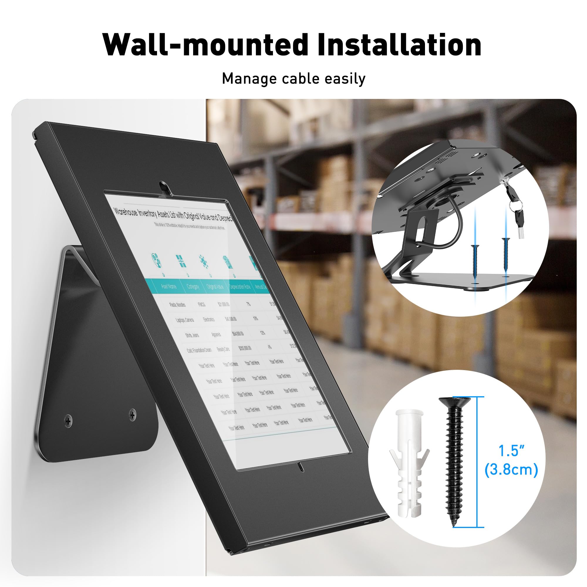 AboveTEK Anti-Theft Tablet Stand – iPad Locking & Security Stand, Countertop & Wall Mount POS Stand, 360° Swivel Kiosk Stand for iPad/iPad Air/iPad Pro – Ideal for Retail Business (Black)