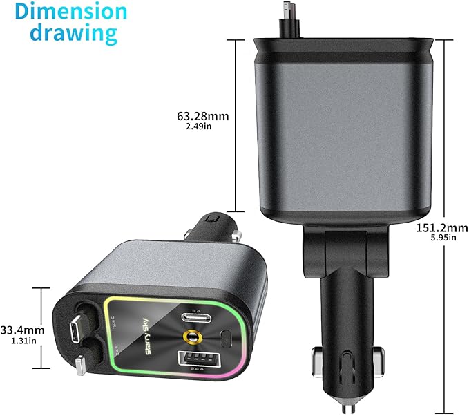 Upgraded Starlight Retractable Car Charger Adapter,4 in 1 Fast Charging Car Phone Charger,69W USB C Car Truck Accessories,Road Trip Essentials Gift for Men Women for iPhone 16/15/14/13/12,Galaxy,Pixel